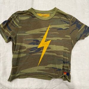 Aviator Nation women Camo Lightning Bolt cropped T-Shirt size XS